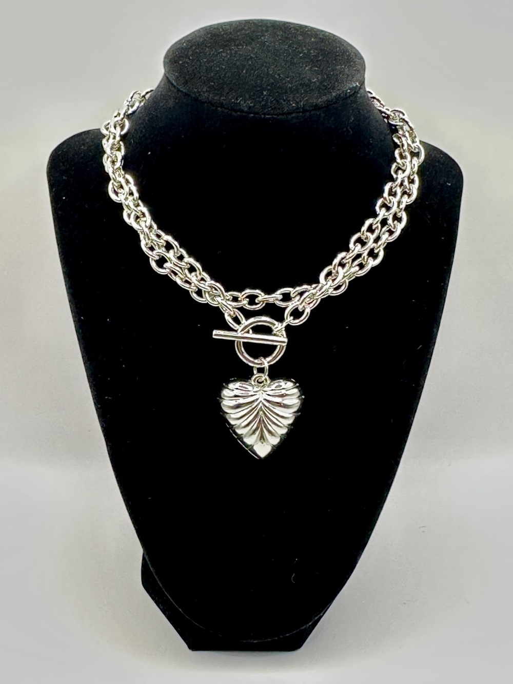 Vintage Park Lane Silver Chunky Chain Necklace w Sculpted Puffy Heart Pendant